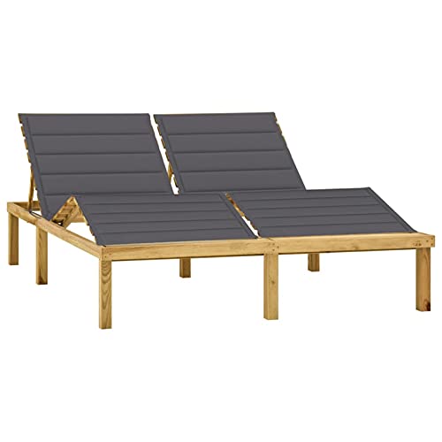 Susany Tumbona Doble y Cojines Tumbona Doble de Jardín Cama Sofá Silla Jardín Patio Tumbona para 2 Personas Madera Pino Impregnada Gris Antracita