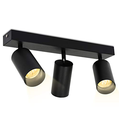 SWANEW Lámpara De Techo, 3 llamas 4W Giratorios GU10 Focos, Negro 3000K Luz de Techo Para Pasillos, Comedores, Dormitorios(Con Bombilla)