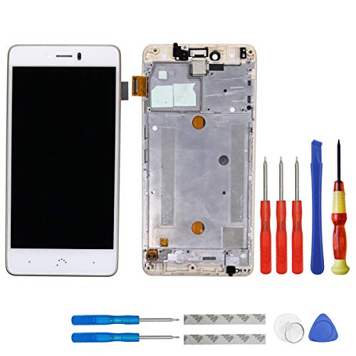 Swark Display LCD para Bq Aquaris u Plus Blanco Pantalla tactil Digitizer Assembly Glas + Marco + Herramientas