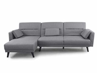 SWEET SOFA® - Sofá Chaise Longue Cama Luca, Sofá 3 plazas Convertible en Cama Doble, Tapizado (Gris)