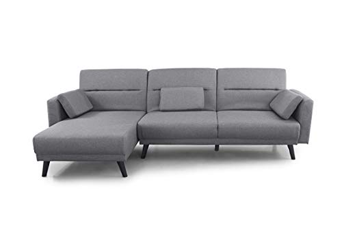SWEET SOFA® - Sofá Chaise Longue Cama Luca, Sofá 3 plazas Convertible en Cama Doble, Tapizado (Gris)