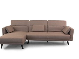 SWEET SOFA® - Sofá Chaise Longue Cama Luca, Sofá 3 plazas Convertible en Cama Doble, Tapizado (Marrón)