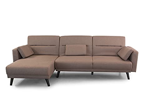 SWEET SOFA® - Sofá Chaise Longue Cama Luca, Sofá 3 plazas Convertible en Cama Doble, Tapizado (Marrón)