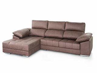 SWEET SOFA® - Sofá Chaiselongue Córcega, 4 plazas, con Asiento Deslizante desenfundable en Tela Antimanchas Color marrón. (Chaise Longue Izquierda, Marrón) (Chaise Longue Izquierda, Marrón)