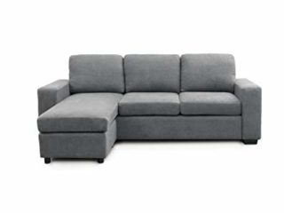 SWEET SOFA®-Sofá Chaiselongue Mika, sofá de 3 plazas con pouff Reversible en tapizado en Tela Antimanchas. - Gris