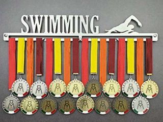 Swimming - Colgador de medallas Deportivas Masculin - Medallero de Pared Swim, Nadador, Nado - Sport Medal Hanger - Display Rack (M 450 mm x 80 mm x 3 mm)