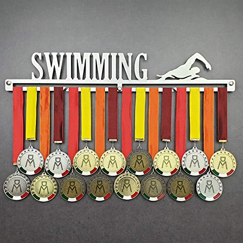 Swimming - Colgador de medallas Deportivas Masculin - Medallero de Pared Swim, Nadador, Nado - Sport Medal Hanger - Display Rack (M 450 mm x 80 mm x 3 mm)