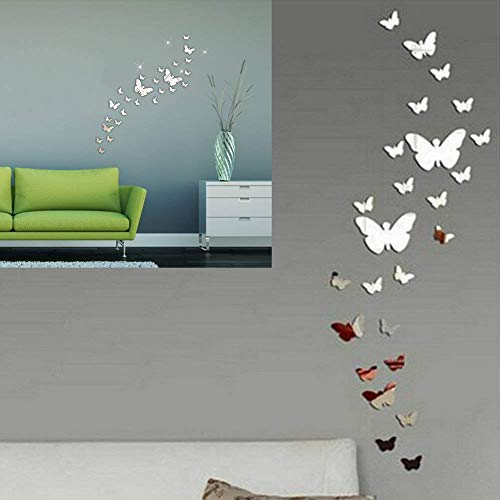 SwirlColor Mariposas Espejos Pared Decorativos, 30 Pezzi Mariposas Pegatina de Pared Acrílico Plata 3D Mariposas Decoracion Pared Salon, Dormitorio, Oficina