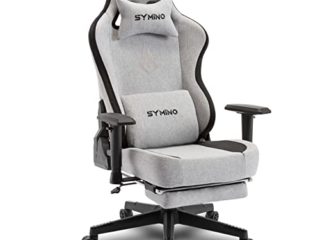 symino Silla Gaming de Tela Transpirable Silla de Oficina Ergonómica Silla para PC Silla de Ordenador Estilo Carreras con Reposabrazos en 3D, Silla de Trabajo Giratoria Ajustable con Reposapiés