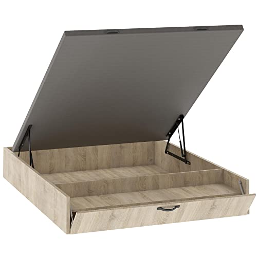 SZ Suarez Canapé con Zapatero Incluido Color aserrado Base Matrimonio Cama Doble Dormitorio habitación Mueble 150x190 cm