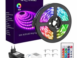 SZCLIMAX 5M 5050 RGB Kit de Tiras LED, Tira de Luz LED Flexible Multicolor con Control Remoto de 24 Teclas, Adaptador de Alimentación 12V, Luces LED Decoración para el Hogar,Navidad,Fiestas