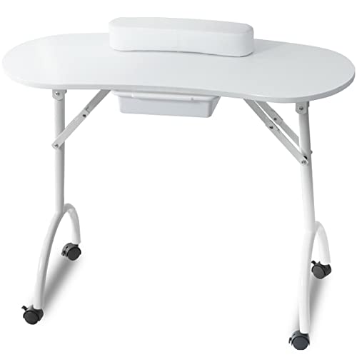 T-LoVendo 8.606 Mesa de Manicura Plegable con Ruedas - Blanca