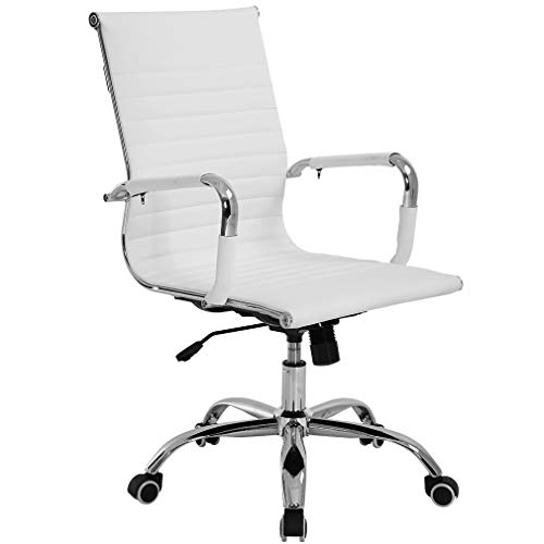 T-LoVendo TLV-SB2 Silla de Oficina de Diseño Ergonomica Reclinable Piel Cuero Sintetico-Blanca, Universal