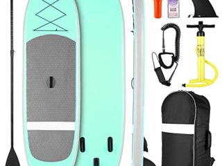 Tabla de Paddle Surf Inflable, Tabla de Paddle Surf Integral con Mochila, Aleta Inferior para remar, Bolsa Impermeable, Correa en Espiral, Paleta Ajustable y Bomba de Mano (Verde, 305×81×15 cm)