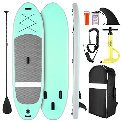Tabla de Paddle Surf Inflable, Tabla de Paddle Surf Integral con Mochila, Aleta Inferior para remar, Bolsa Impermeable, Correa en Espiral, Paleta Ajustable y Bomba de Mano (Verde, 305×81×15 cm)