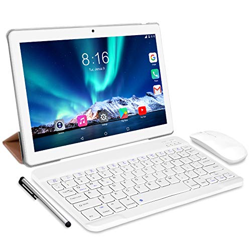 Tablet 10 Pulgadas 8 Core - TOSCiDO Android 10.0 Certificado por Google GMS 4G LTE Tablets,4GB de RAM y 64 GB,Dobles SIM,GPS,WiFi,Teclado Bluetooth,Ratón,Funda para Tableta y Más Incluidos - Silver