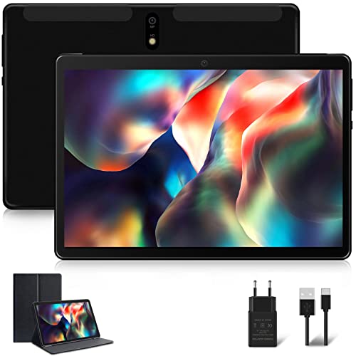 Tablet 10.1 Pulgadas JUSYEA Android Tableta con Octa-Core Processor 4GB RAM + 64GB ROM, SD/TF 128GB, WiFi, Bluetooth, 8000mAh Batería, Pantalla HD IPS, 5MP + 8MP, Google GMS, con Funda, Negro