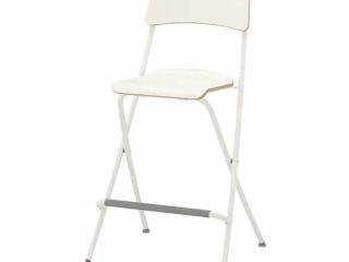 Taburete de bar FRANKLIN con respaldo plegable, color blanco y plateado