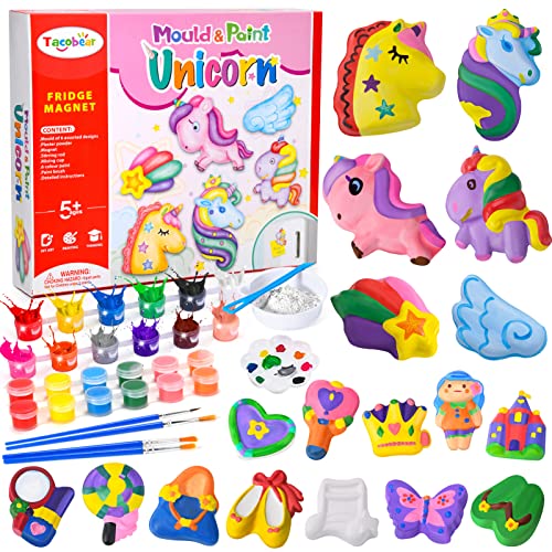 Tacobear 18piezas Unicornio Escayola para Pintar Unicornio Figuras de yeso para Pintar Imanes Manualidades Creativo Juguete Cumpleaños Princesa Regalo para Niña 4 5 6 7 8 9 años