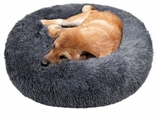 TAMOWA Cama Perro Suave Cama Gato Redonda, Camas de Gatos Perros de Donut con Parte Inferior Antideslizante, Cómodo Suave y Cálida Cama para Mascotas Gatos y Perros Pequeños, 70cm, Gris Oscuro