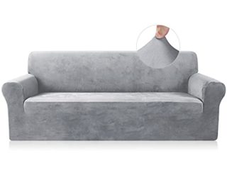 TAOCOCO Funda Terciopelo Sofá Fundas Elastica Sofa Funda Sofa Ajustable Protector Sofá para Mascotas Fundas de Sofá para Sala de Estar (Gris Claro, 3 Plazas)