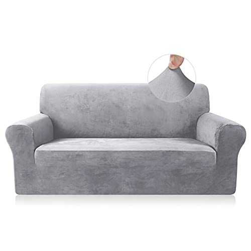 TAOCOCO Funda Terciopelo Sofá Fundas Elastica Sofa Funda Sofa Ajustable Protector Sofá para Mascotas Fundas de Sofá para Sala de Estar (Gris Claro, 2 Plazas)