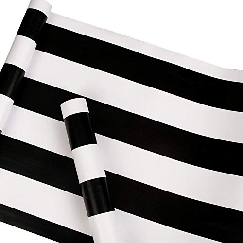 Taogift Papel de contacto con rayas blancas y negras de vinilo autoadhesivo para aparador, cajón, gabinetes, forro, papel de pared, adhesivo extraíble (17.7 x 117 pulgadas)