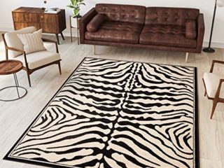TAPISO® Alfombra Colección Atlas | Salón Piso Cuarto De Estar | Color Negro | Diseño Decorativo Animal Cebra | De Fácil Cuidado 120 x 170 cm