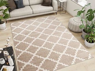 TAPISO Maroko Alfombra de Salón Sala Comedor Diseño Moderno Beige Crema Marroquí Geométrico Tréboles Fina 240 x 330 cm
