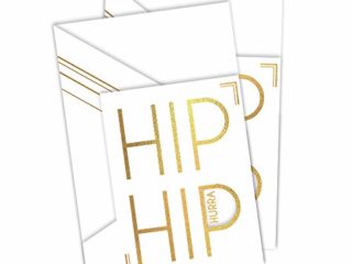 Tarjeta de cumpleaños Hip Hip Hurra blanca con relieve dorado | vale o tarjeta de felicitación para cumpleaños, exámenes, etc., para colocar de pie, efecto 3D, X047