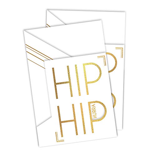 Tarjeta de cumpleaños Hip Hip Hurra blanca con relieve dorado | vale o tarjeta de felicitación para cumpleaños, exámenes, etc., para colocar de pie, efecto 3D, X047