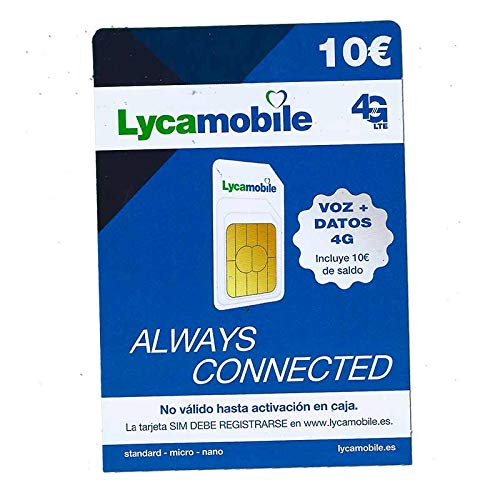Tarjeta SIM de Lycamobile 5€ + 5 (10€ en Total) | ACTIVACIÓN BIOMÉTRICA (con Selfie + DNI, NIE O Pasaporte)