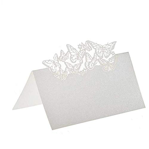 Tarjetas de Lugar Mesa 100 Piezas 12 * 9cm Blanco Perla Mariposa Tarjetas de Nombre Lugar para Decoración de Fiesta de Boda