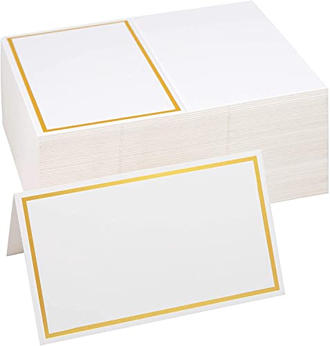 Tarjetas de Lugar, Tarjetas de Mesa Blanco Tarjetas de Asiento con Borde de Lámina de Oro para Bodas, Banquetes, Cenas, Fiestas y Festivales 100 Piezas 8,5 x 5 cm