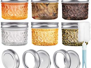Tarros de Cristal de 120 ml con Pestañas y Cintas, 6 Unidades de Tarros Pequeños para Especias Caseras, Gelatina, Jam,Yogur, Favoritos de Boda con Puntas de Repuesto