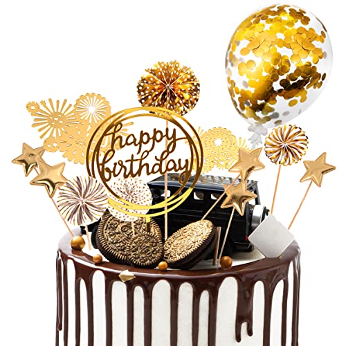 Tartas de Cumpleaños 13 piezas Cake Topper Tarta Decoración para Tartas Cumpleaños Happy Birthday Decoracion Estrellas Cupcakes Decoracion (Dorado)