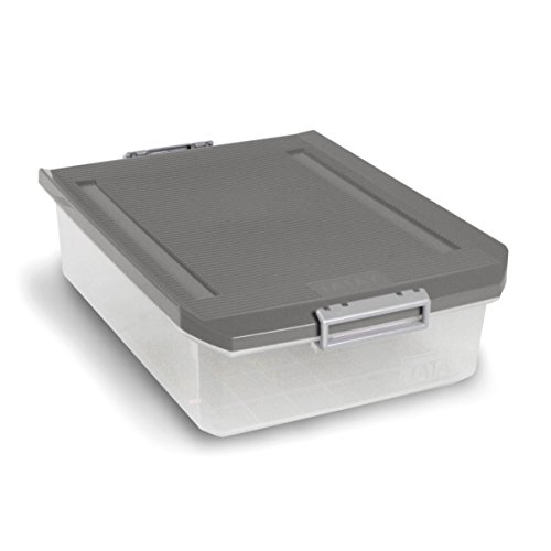 Tatay Caja Almacenaje Multiusos con Tapa, Bajo Cama, 32 L de Capacidad, Con Asas , de Polipropileno, Libre de BPA, Gris, Medidas 40 x 57 x 18 cm