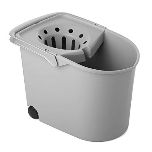 Tatay Cubo de Fregona con Ruedas, de PP, Libre de BPA, Escurridor por Presión, con Asas. Fabricado en España. Color Gris