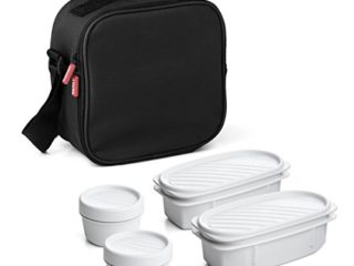 Tatay Urban Food Casual - Bolsa Térmica Porta Alimentos, 3 L de Capacidad, con 4 Tuppers Herméticas, 2 x 0.5 L, 2 x 0.2 L, Color Negro,Medidas 22.5 x 10 x 22 cm