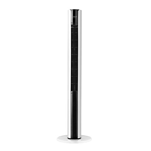 Taurus Babel Infinite - Ventilador de torre de 110 cm, 3 velocidades, 3 modos, temporizador, oscilante, mando a distancia, base redonda, selector táctil, cable 116 cm, 50W, blanco
