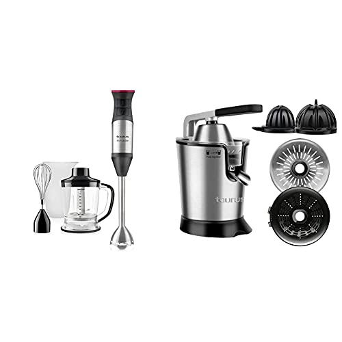 Taurus Bapi 1200 Plus Inox Batidora de Mano, 1200 W, Bate y Pica Hiello, Agarre Ergonómico + Easy Press Exprimidor Electrico, Acero Inoxidable