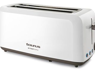 Taurus Mytoast Duplo-Tostadora (1450 W, Tres Funciones, Iluminación LED) 0 Decibeles, 2 Ranuras Extra Largas, Plástico, Color Blanco