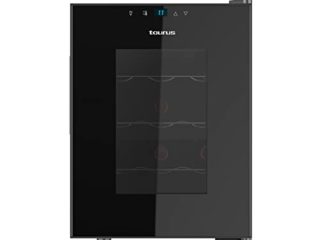 Taurus WC12T - Vinoteca termoeléctrica para 12 botellas, silenciosa, no vibra, aislamiento especial del interior, puerta de vidrio, temperatura regulable con panel táctil, suave luz interior, negro