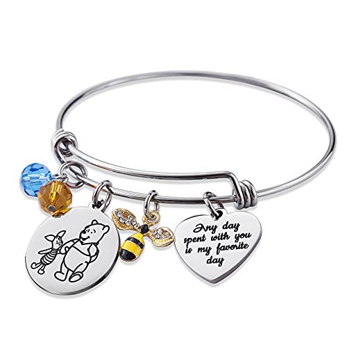 Tawdull Winnie The Pooh Gifts for Women Best Friend Pulseras Any Day Pasado with You is My Favorite Day Brazalete Amistad Adolescente Niñas Regalo BFF Pulsera