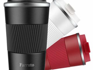 Taza de Viaje Para Bebidas Calientes - Farruto 13 oz 380 ml Tazas de Café aisladas 100% a prueba de fugas de acero inoxidable tazas de café para ir adecuado para café caliente/frío, leche, té (negro)