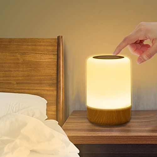 Táctil Lamparas de Mesita de Noche, Luz Nocturna Led Infantil con 8 Colores 3 Modos de Brillo Pilas, Lampara Mesita Noche Sin Cables con Temporizador USB Recargable por Mesa Escritorio