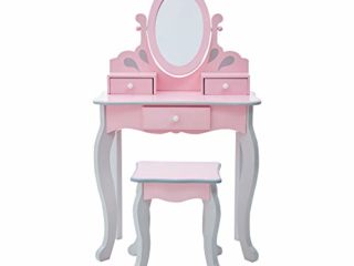Teamson Kids 'Rapunzel' Tocador Rosa de Madera con Espejo y Taburete TD-12851A