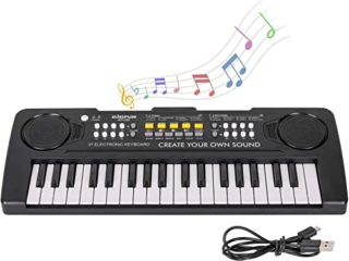Teclado de piano para niños, 37 teclas, portátil, mini, multifunción, electrónico, para aprender a tocar el piano, para niños y niñas, de 3 a 12 años, color negro