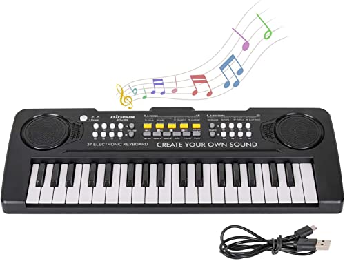 Teclado de piano para niños, 37 teclas, portátil, mini, multifunción, electrónico, para aprender a tocar el piano, para niños y niñas, de 3 a 12 años, color negro