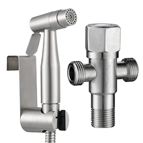 Tecmolog Ducha Bidet 2 Modos Mano Grifos de Bidé Shattaf Pulverizador Acero Inoxidable Grifo Bidet Portatil para WC, con Soporte Ducha, Valvula Desviadora y Manguera Ducha 1.2m, WS024AF2